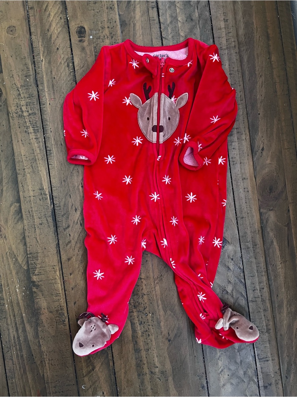 Carter's Reindeer Footie Pajamas Red Baby 6M Like New
